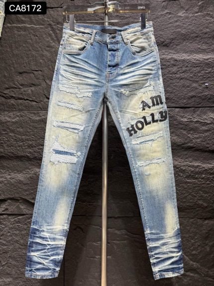 Lettered patchwork jeans