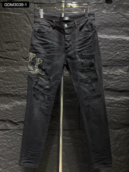 Snake-embroidered jeans