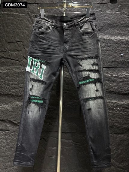 Green Patchwork Embroidered Jeans
